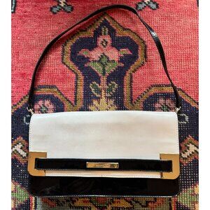 Anne Klein Black White Patent Shoulder Bag Gold Hardware Pink Satin Lining